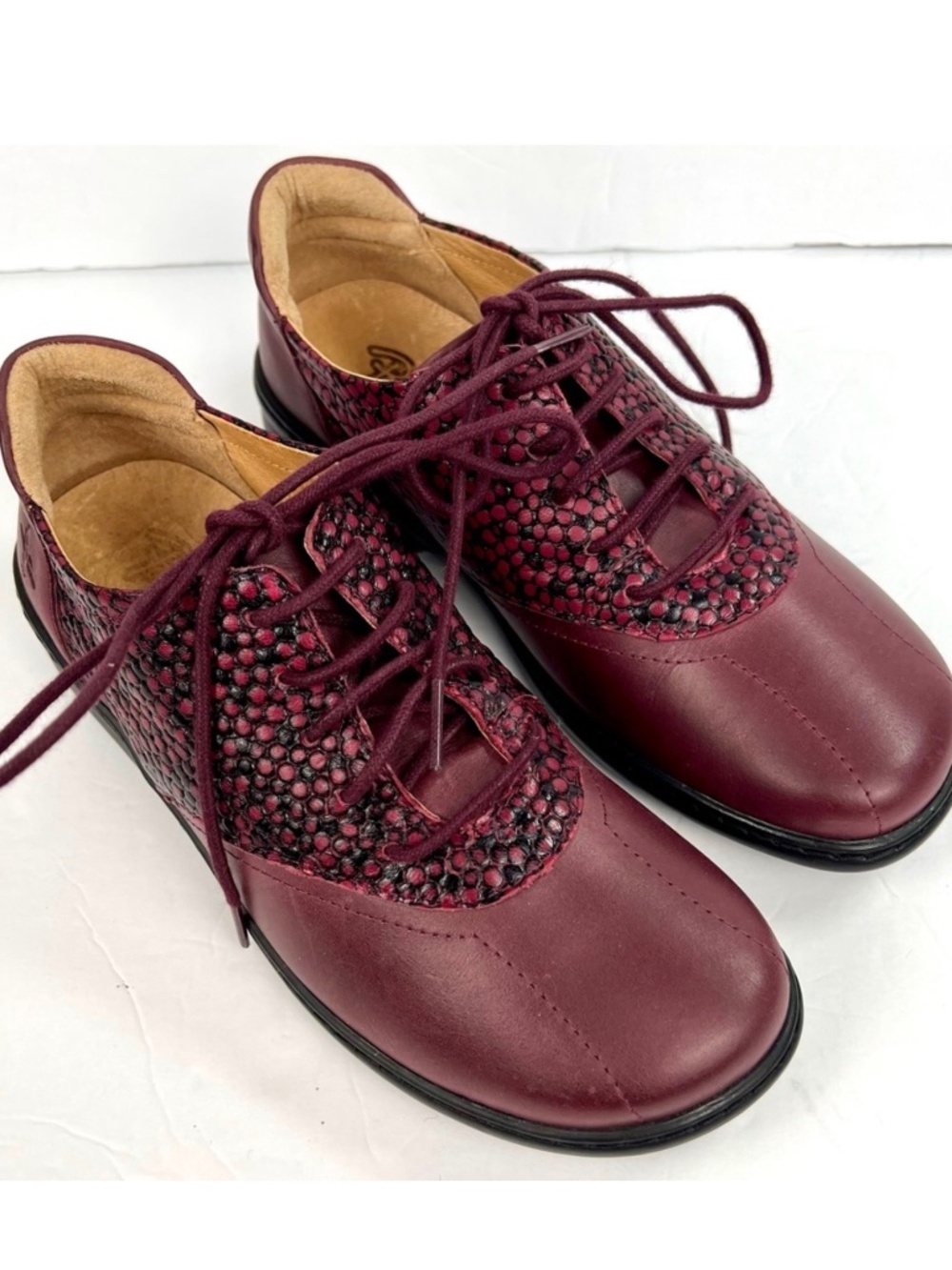 Portofino Made in Spain Leather Oxford Shoes sz 37/6.5-7.0 Burgundy Comfortable